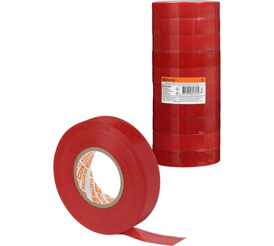 Изолента ПВХ TDM ELECTRIC 0,15x19 мм, Красная, 25 м, 10 шт. TDM SQ0526-0083