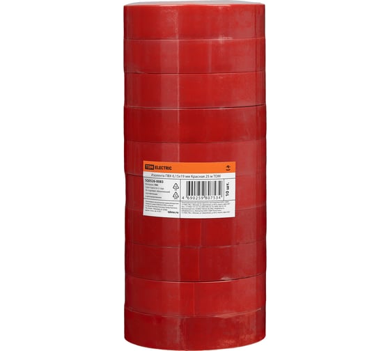 Изолента ПВХ TDM ELECTRIC 0,15x19 мм, Красная, 25 м, 10 шт. TDM SQ0526-0083
