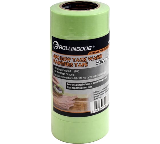 Малярная лента ROLLINGDOG Low Tack Washi Tape 24 мм х 18 м, 6 шт., для деликатных поверхностей 81389