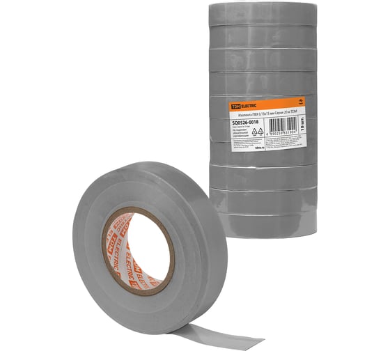 Изолента ПВХ TDM ELECTRIC 0,13x15 мм, 10 штук, серая, 20 м SQ0526-0018 1