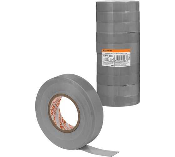 Изолента ПВХ TDM ELECTRIC 0,15x19 мм, 10 штук, серая, 20 м SQ0526-0008 1