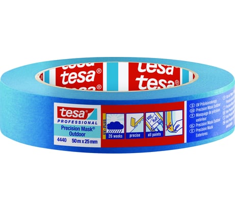 Малярная лента TESA синяя, УФ-стойкая, Четкий край, 26 недель, 50 м х 25 мм 04440-00001-00