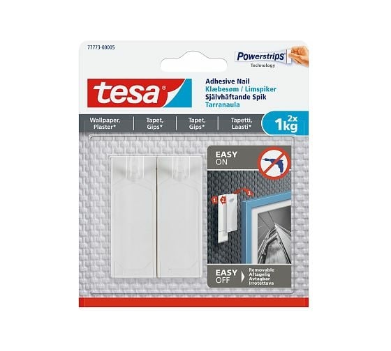 Самоклеящиеся крючки для обоев и штукатурки TESA до 1 кг, 2 шт. 77773-00005-00