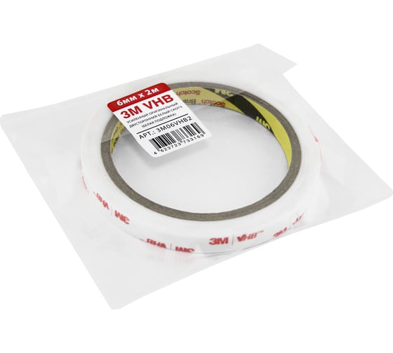 3M двусторонний скотч MTF Light VHB усиленный оригинальный 6мм х 2м (белый скотч, белая подложка) 3M06VHB2