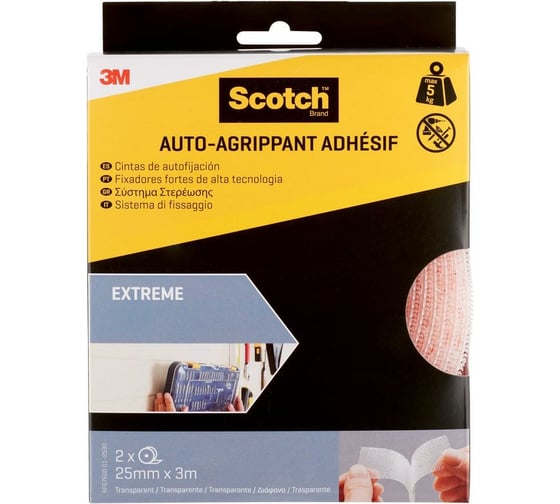 Самоклеящиеся застежки SCOTCH RF67600 01-2530 Экстрим, рулон, прозрачный, 25 мм х 3 м, 2 шт. 7100152058 1