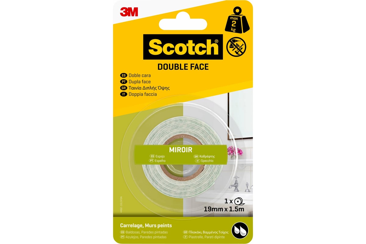 Клейкая монтажная лента 3m Scotch для зеркал, 19мм x 1,5м