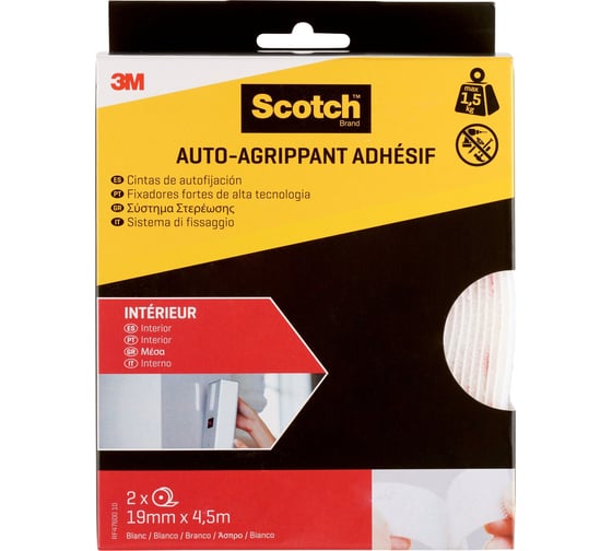 Самоклеящиеся застежки для внутренних работ SCOTCH RF4760010 рулон, белый, 19 мм х 4,5 м, 2 шт. 7100152042 1