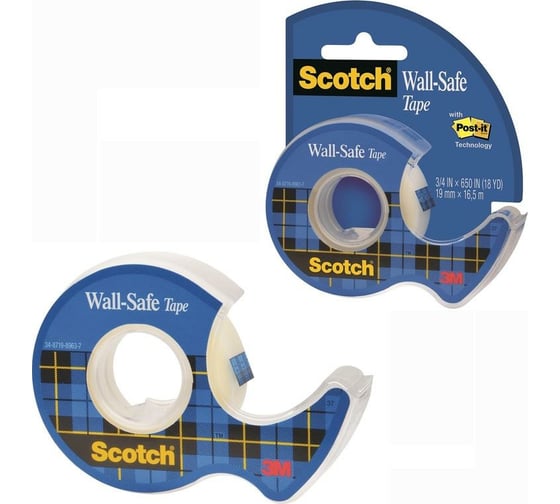 Канцелярская клейкая лента SCOTCH 183 Wall-Safe, невидимая, на мини-диспенсере, 19 мм х 16,5 м 7100154202