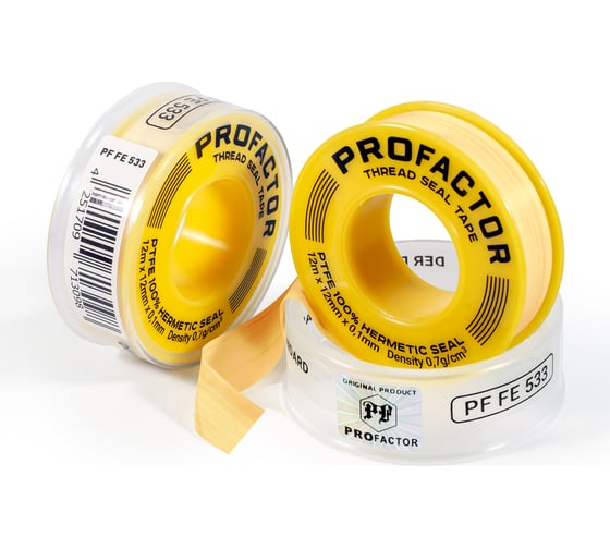ФУМ лента PROFACTOR PF Professional желтая Ф55мм 12мм х 0,1мм х 12м PF FE 533