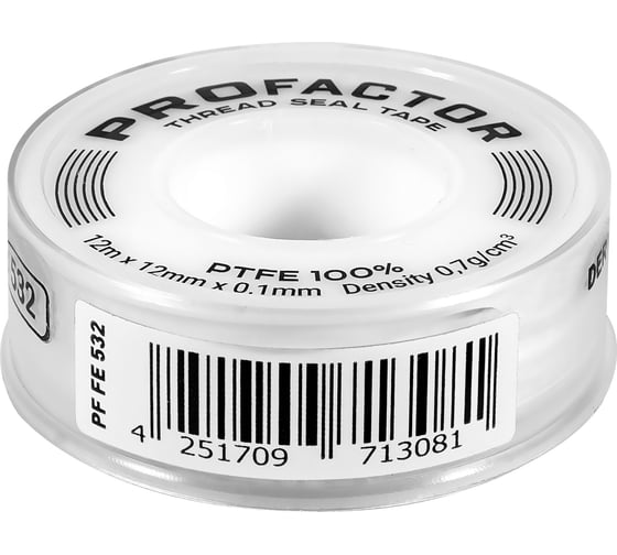 ФУМ лента PROFACTOR PF Professional белая Ф55 мм 12мм х 0,1мм х 12м PF FE 532