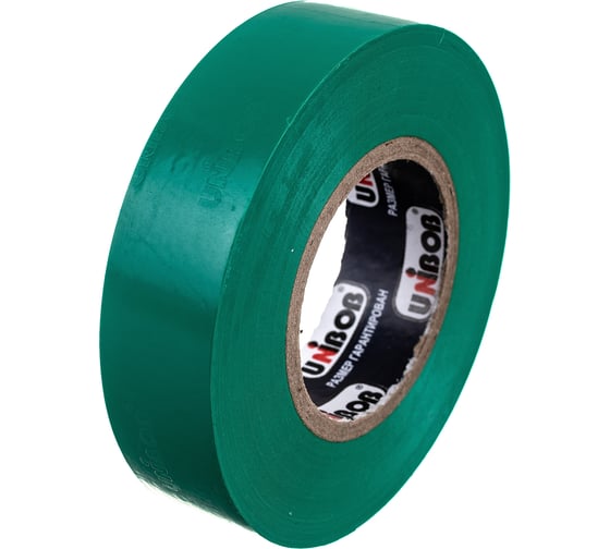 Изолента Unibob ПВХ, 19 мм х 20 м, 150 мкм, зеленая 211756