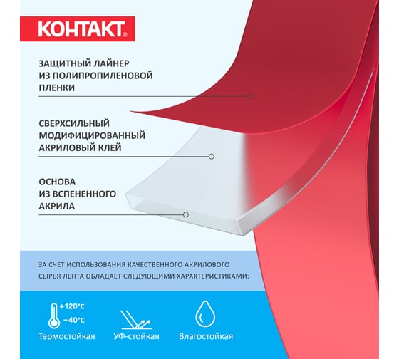 Монтажная двусторонняя клеящая лента КОНТАКТ 19 мм х 2 м 23712