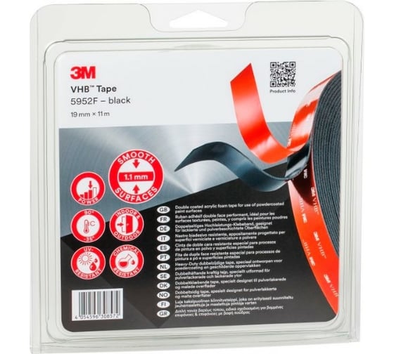 Монтажная двусторонняя лента 3M VHB 5952F черн., 19 мм х 11 м 7100223843