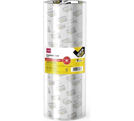 Клейкая лента Stick Up канцелярская сверхпрозрачная 45 мм х 65 м 48 мкм термоусадка (6 шт) DELI EA501