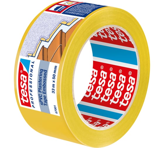 Малярная лента TESA ПВХ, желтая, 33 м, 50 мм 67001-00001-00