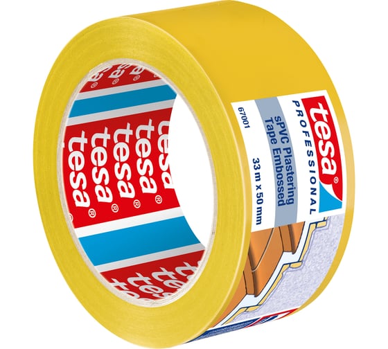 Малярная лента TESA ПВХ, желтая, 33 м, 50 мм 67001-00001-00
