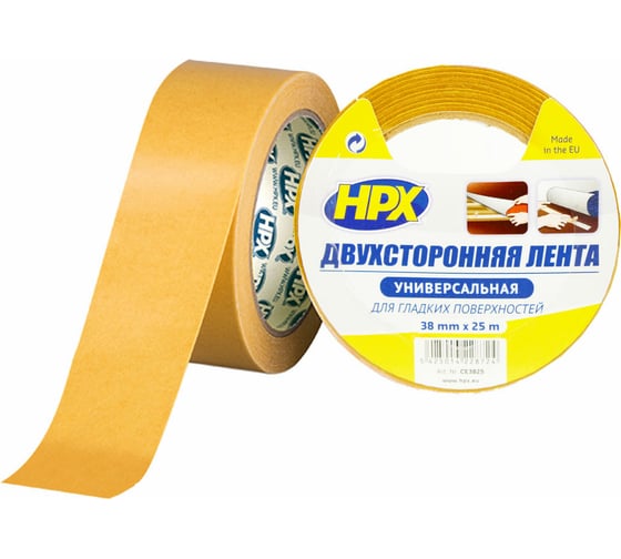 Двухсторонняя полипропиленовая лента для ковролина HPX CE3825 38 мм х 25 м, белая 5425014228724
