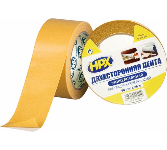 Полипропиленовая двухсторонняя лента для ковролина HPX CE5025 50 мм х 25 м, белая 5425014225440