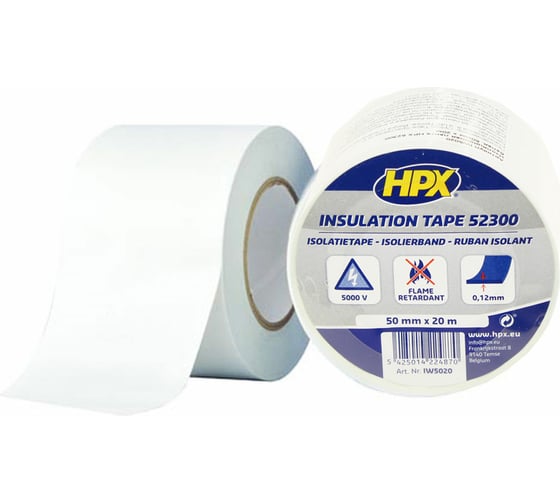 Изоляционная ПВХ лента HPX IW5020 2300, 50 мм х 20 м, белая 5425014224870
