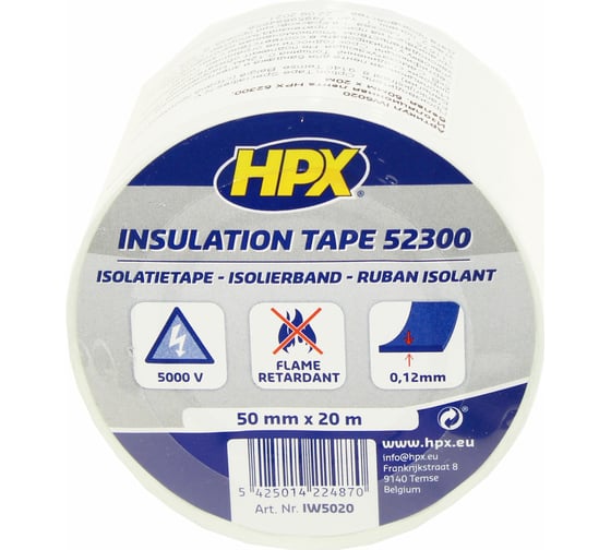 Изоляционная ПВХ лента HPX IW5020 2300, 50 мм х 20 м, белая 5425014224870