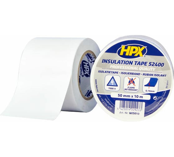 Изоляционная ПВХ лента HPX WI5010 2400, 50 мм х 0,19 мм х 10 м, белая 5425014229233