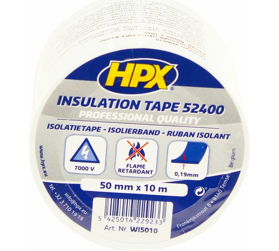 Изоляционная ПВХ лента HPX WI5010 2400, 50 мм х 0,19 мм х 10 м, белая 5425014229233