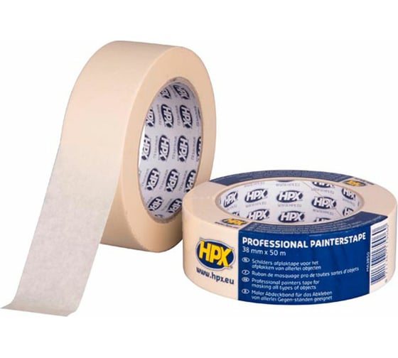 Малярная строительная лента HPX MA3850 60С, 38 мм х 50 м, бело-кремовая 8711347179060
