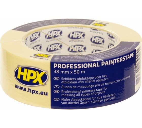 Малярная строительная лента HPX MA3850 60С, 38 мм х 50 м, бело-кремовая 8711347179060