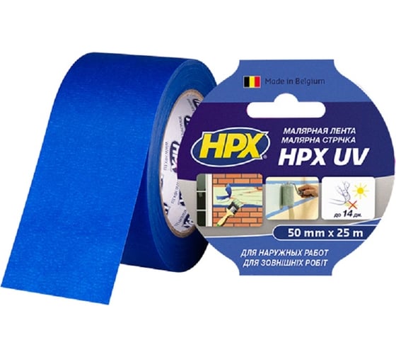 Малярная лента, устойчивая к ультрафиолету HPX MU5025 50 мм х 25 м, синяя 4820219500070 1