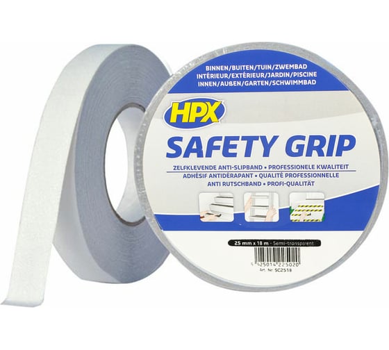 Лента безопасности HPX SC2518 SAFETY GRIP 25 мм х 18 м, белая 5425014225020