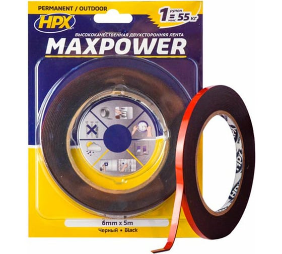 Акриловая двухсторонняя лента HPX OT0605 MAXPOWER 6 мм x 5 м 5425014228250 1