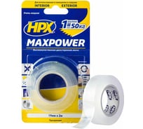 Двухсторонняя лента HPX HT1902 MAXPOWER 19 мм х 2 м, прозрачная, блистер 5425014224627