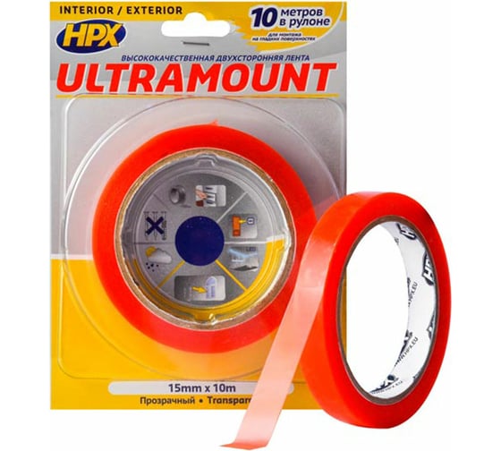 Двухсторонняя лента HPX UM1510 ULTRA MOUNT 15 мм х 10 м, прозрачная 5425014228359