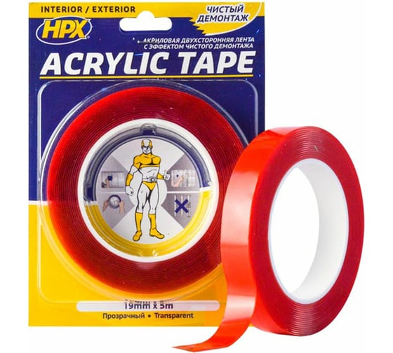 Двухсторонняя лента HPX TT1905 ACRYLIC TAPE 19 мм х 5 м, прозрачная 5425014227680