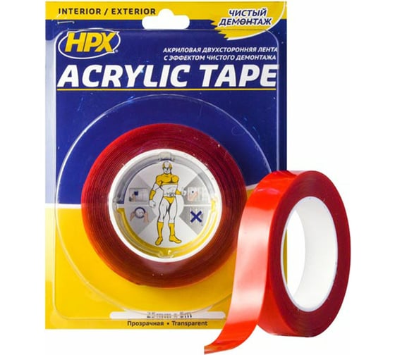 Двухсторонняя лента HPX TT2505 ACRYLIC TAPE 25 мм х 5 м, прозрачная 5425014227697 1