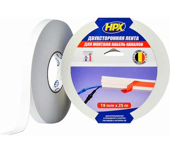 Двухстороння вспененная лента для монтажа кабель-каналов HPX DSW1925 19 мм х 25 м, картон 5425014228632