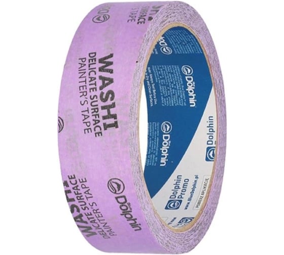 Малярная лента Blue Dolphin фиолетовая на рисовой бумаге Washi для деликатных работ 35мм x 50м WDT_60754