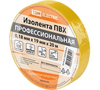 Изолента TDM ELECTRIC ПВХ, профессиональная, 0,18x19 мм, желтая, 20 м SQ0526-0062