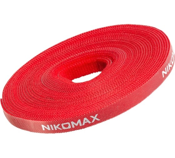 Стяжка-липучка NIKOMAX нарезаемая, в рулоне 5 м, ширина 15 мм, красная NMC-CTV05M-15-RL-RD