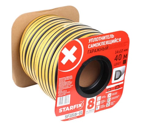 Уплотнитель STARFIX гаражный, тип D, черный, 14х12 мм, 40 м SF1016-01