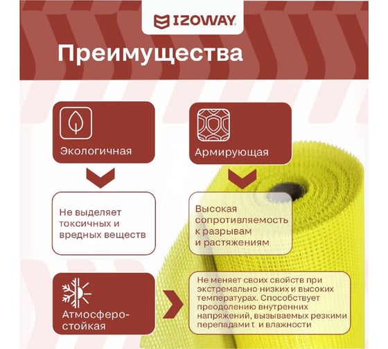 Фасадная сетка Izoway желтая, 5х5 мм, 145 г/м2, 10 м 17857
