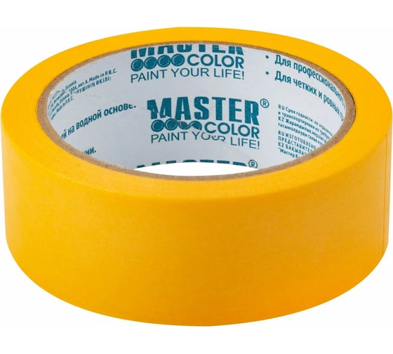 Малярная лента MASTER COLOR золотистая, рисовая бумага, термостойкость до 120C, УФ-стойкость до 30 дней, 9 мм х 50 м 30-6120