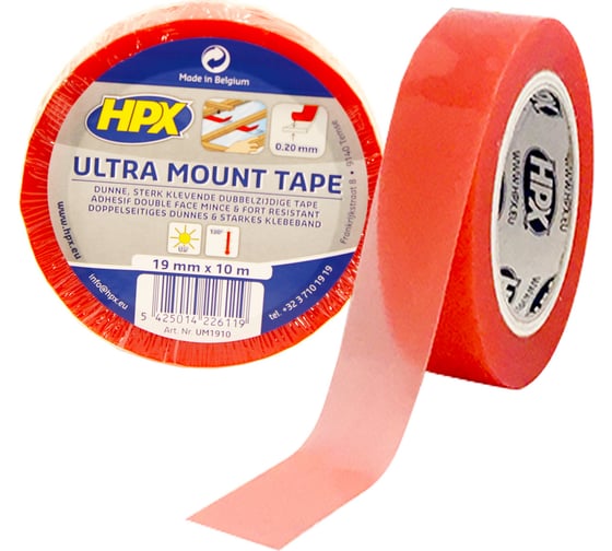Монтажная ультратонкая лента для максимального прилегания HPX Ultra Mount 19 мм x 10 м, прозрачная 5425014226119