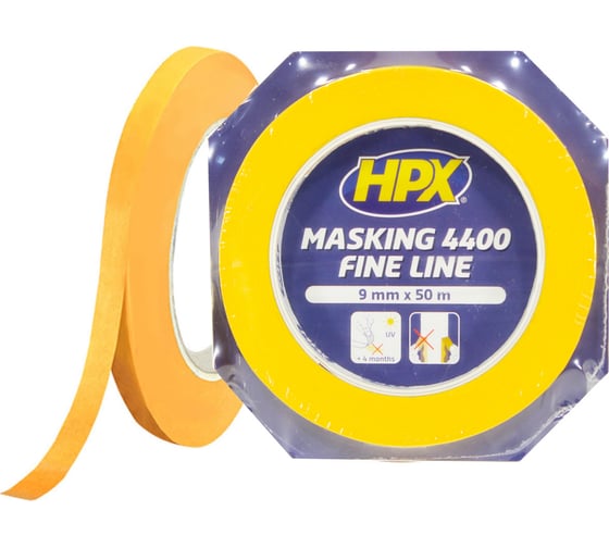 Малярная лента HPX 4400 100C, 9 мм, 50 м, оранжевая 5407004564784