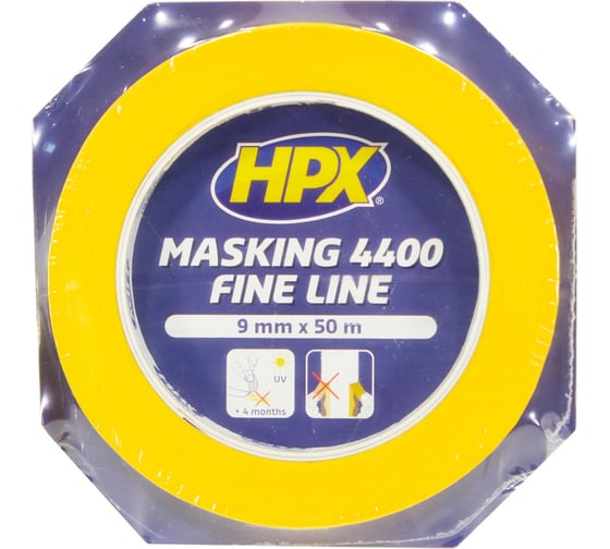 Малярная лента HPX 4400 100C, 9 мм, 50 м, оранжевая 5407004564784