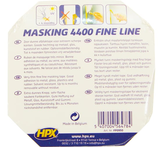 Малярная лента HPX 4400 100C, 9 мм, 50 м, оранжевая 5407004564784