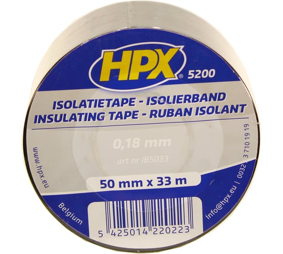 Огнестойкая профессиональная изолента из ПВХ HPX IB5033 INSULATION TAPE 5200 50 мм х 33 м, черная 5425014220223 1