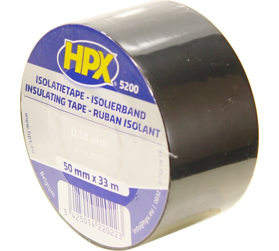 Огнестойкая профессиональная изолента из ПВХ HPX IB5033 INSULATION TAPE 5200 50 мм х 33 м, черная 5425014220223
