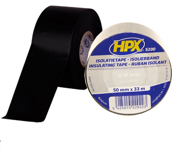 Огнестойкая профессиональная изолента из ПВХ HPX IB5033 INSULATION TAPE 5200 50 мм х 33 м, черная 5425014220223