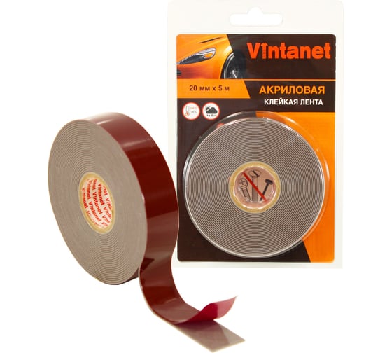 Клейкая двусторонняя акриловая лента Vintanet VN8049, цвет серый, 20 мм х 5 м VN8049205 1
